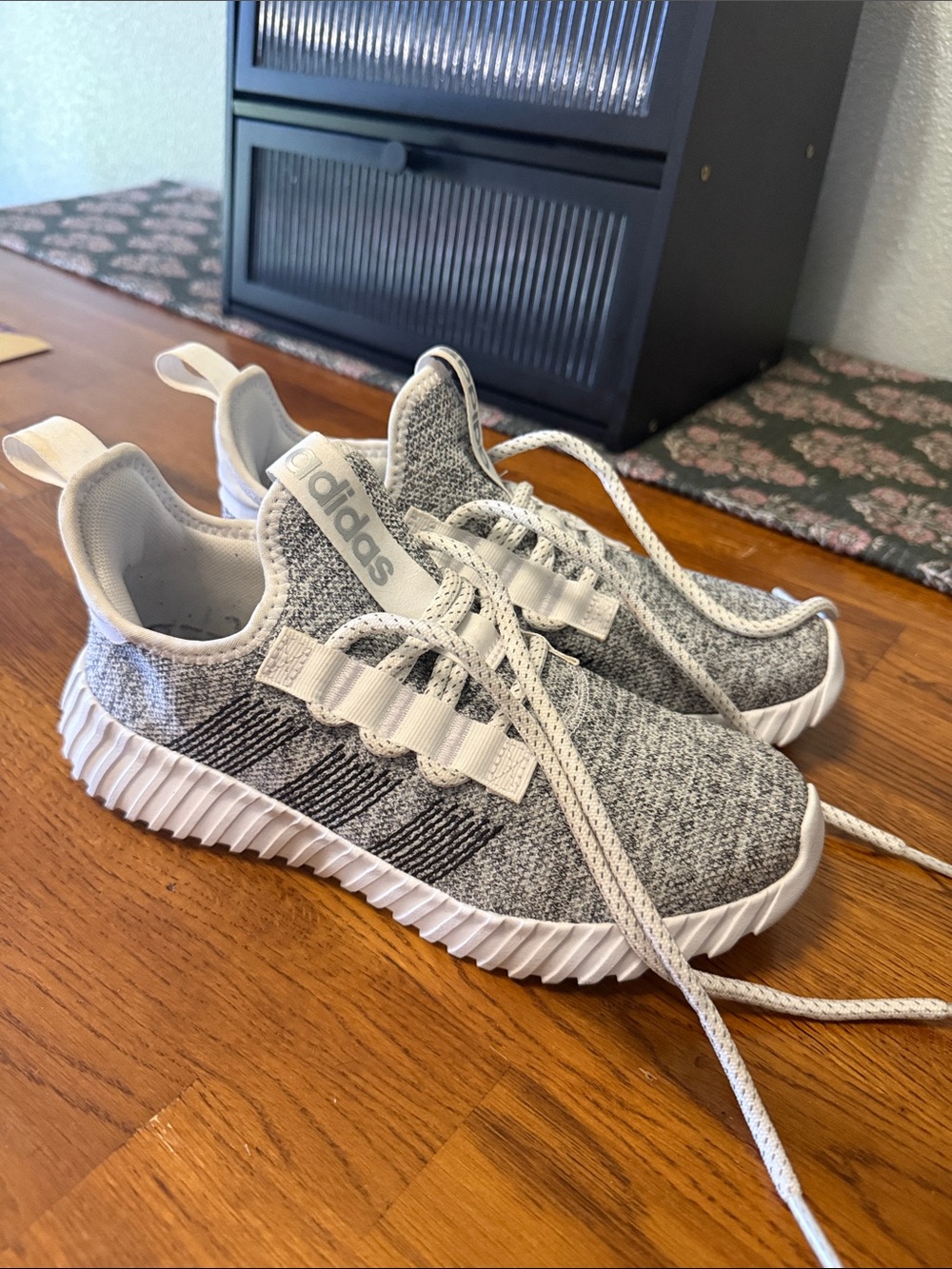 adidas Kids Grey and White Knit Lace-Up Sneakers